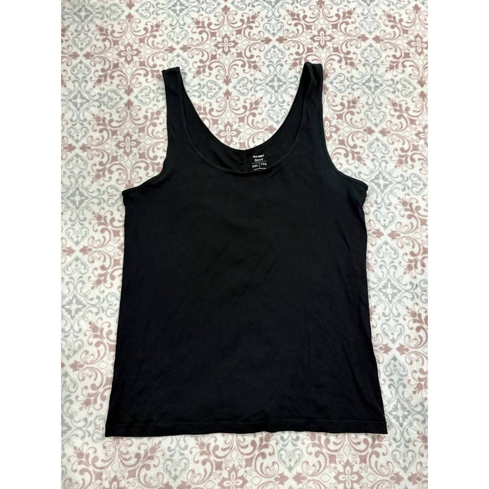 Old Navy Fitted Ribbed Tank Top Black XXL Scoop Neck Sleeveless Basic Cami